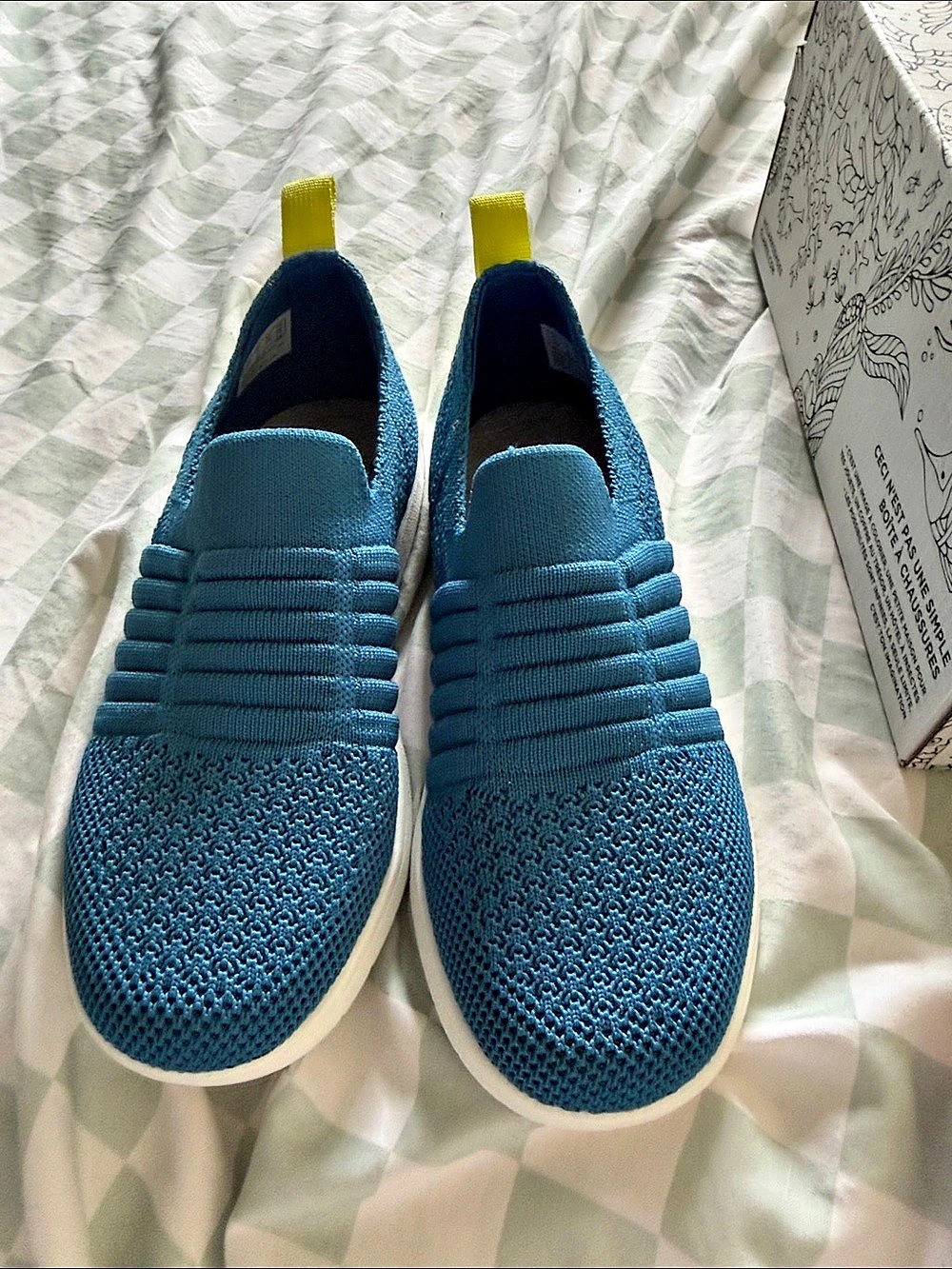 Clarks Cloudsteppers Sillian Paz Blue & Yellow Knit Sneakers US 1